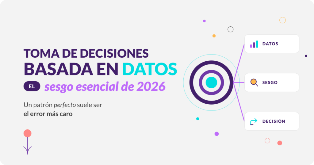 Toma de decisiones basada en datos: diagrama de sesgo de confirmacion, datos y decision