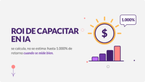 ROI de la capacitación en IA: moneda con destello y gráfico de barras ascendentes representando el retorno de 1.000%