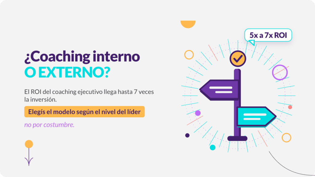 Coaching interno o externo: cartel de senializacion con dos flechas divergentes