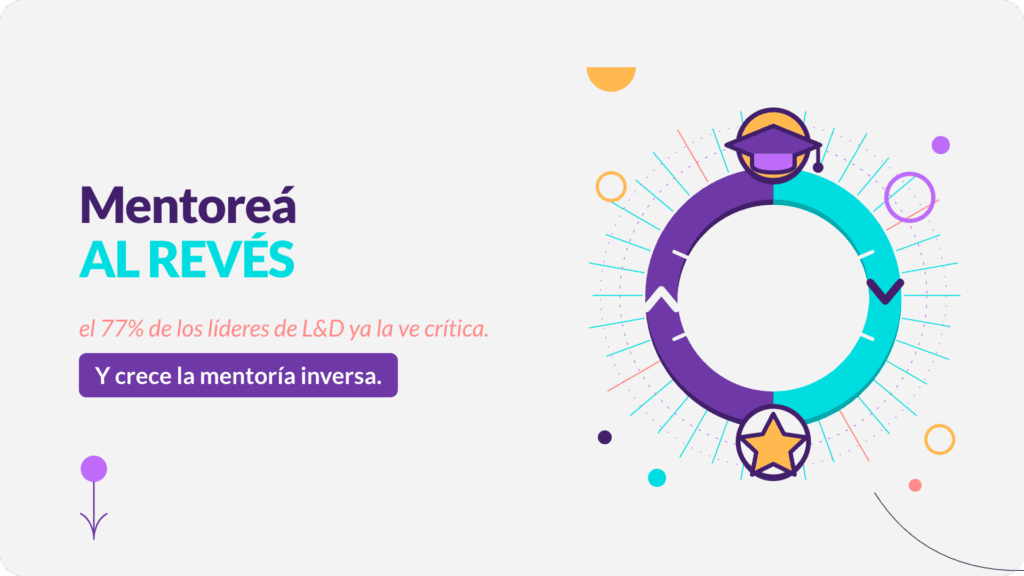 Programa de mentoria corporativa: bucle de flechas invertido con birrete y estrella
